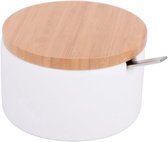 Sucrier original en céramique avec couvercle en bambou et cuillère en acier inoxydable - blanc - 125 x 10 x 6,5 cm