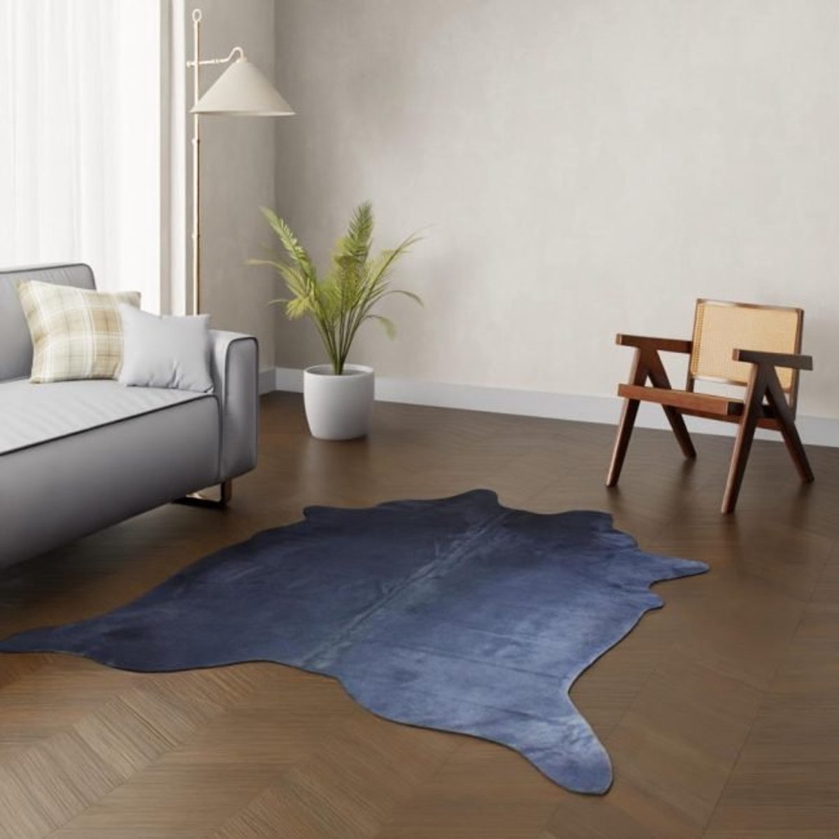 Blauwe koeienhuid - Blauw geverfde koehuid - Koeienvel vloerkleed koevacht - Dierenhuid koeienvacht tapijt vloer