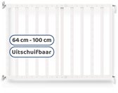 Noma Houten Uitschuifbaar Schroefhekje | Traphek Met Boren | Veiligheidshek met Muurbevestiging | 64 tot 100cm | Kleur Wit