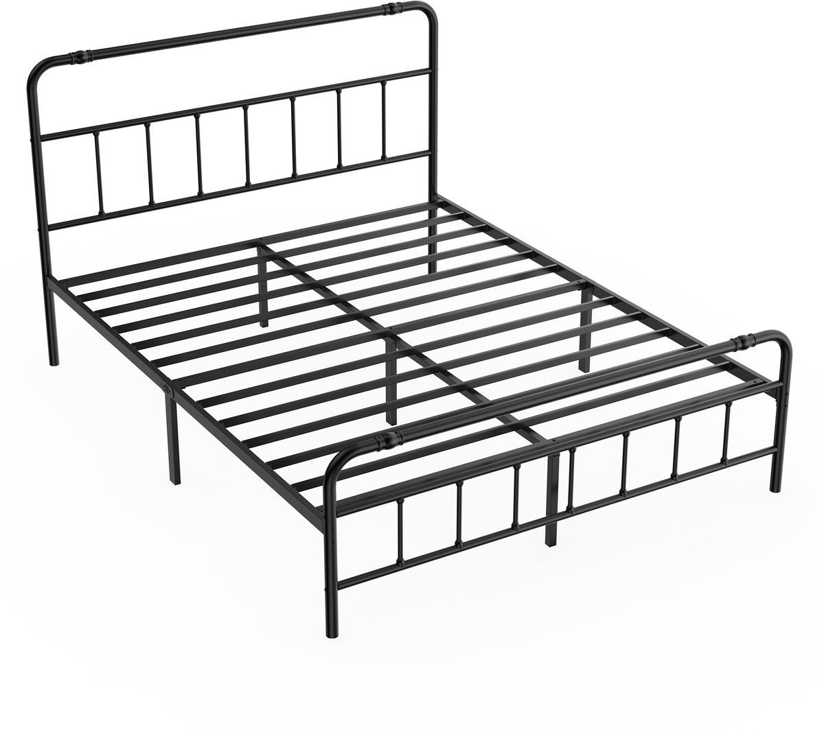 Froadp Bedframe met hoofdeinde Modern metalen bed 160x200 cm Platformbed van metaal met stevige stalen lattenbodem Tweepersoonsbed Zwart Opbergruimte onder het bed voor slaapkamer Logeerkamer