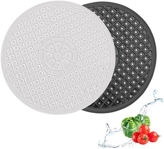 Tapis d'évier en caoutchouc - ø 31 Cm - Tapis d'évier - Tapis d'évier rond - Tapis de lavabo - Tapis de comptoir en caoutchouc pour évier de cuisine - Pour le sol de l'évier de cuisine, les Couverts et la verrerie - Wit et noir - 2 pièces