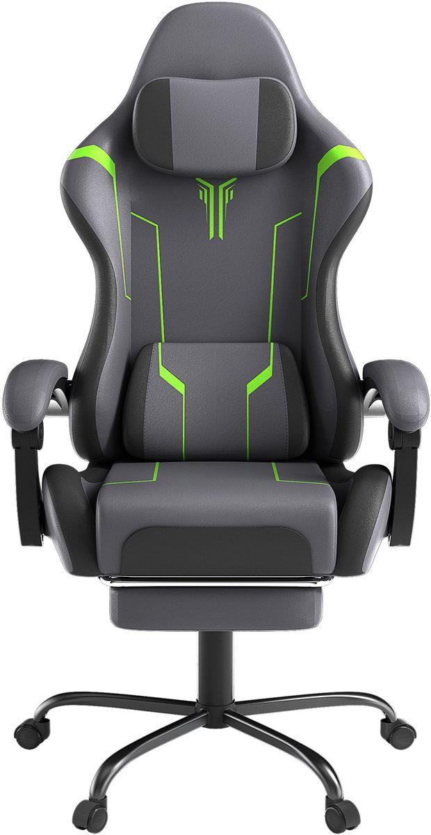 Aufun gamingstoel – computerstoel – ergonomisch – met massage lendenkussen en hoofdsteun – grijs