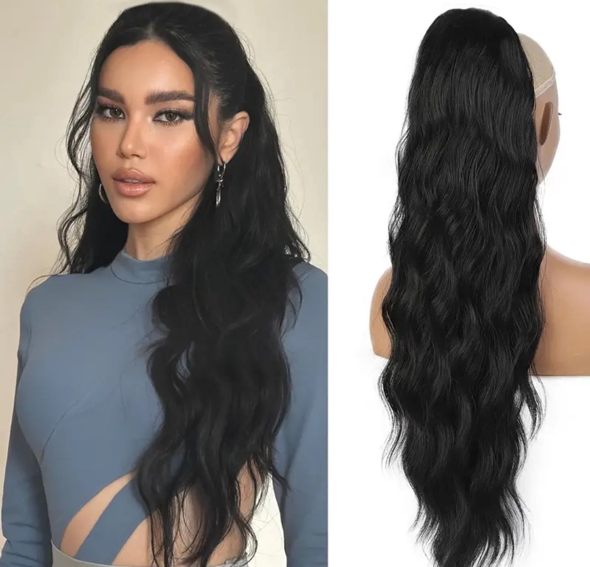 Haarextensions hairextensions lang paardenstaart met clip voor volume zwart 66cm
