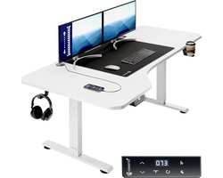 Verstelbaar L-vorm Bureau 160x75cm - Elektrisch Zit Sta Tafel met LCD-Scherm en Kabelleiding - Wit