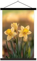 Posterhanger incl. Poster 40x60 cm - Schoolplaat - Bloemen - Geel - Wazig - Textielposter - Zwarte latten