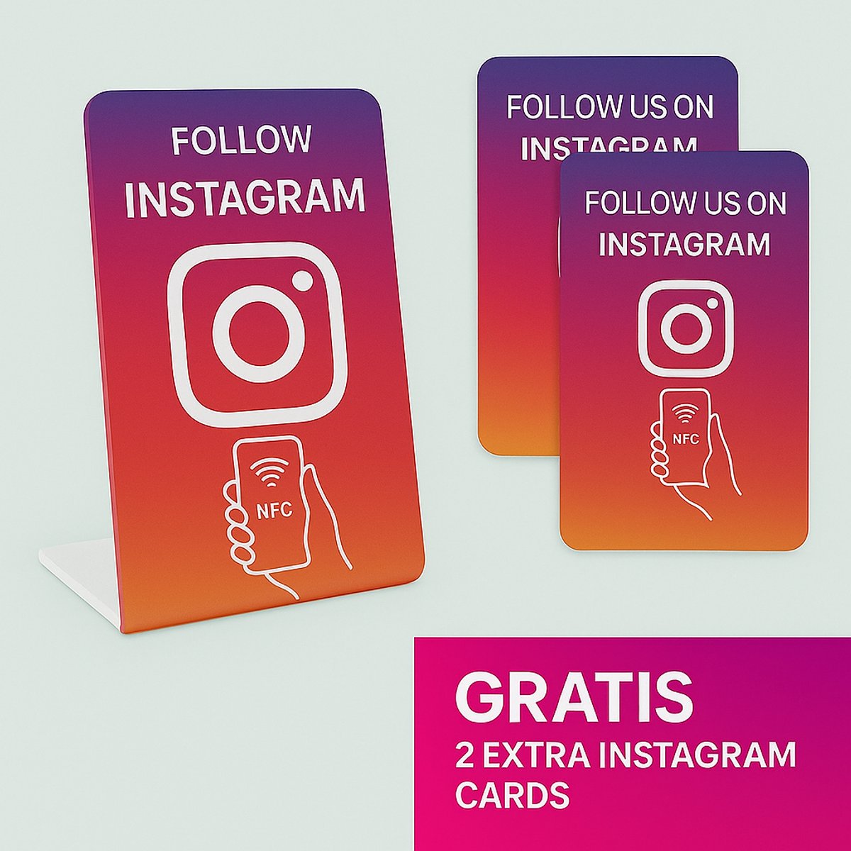 Instagram Volg Ons Kaart -Nu met 2 gratis Insta kaartjes! NFC - Staand - Display - Telefoonbordje