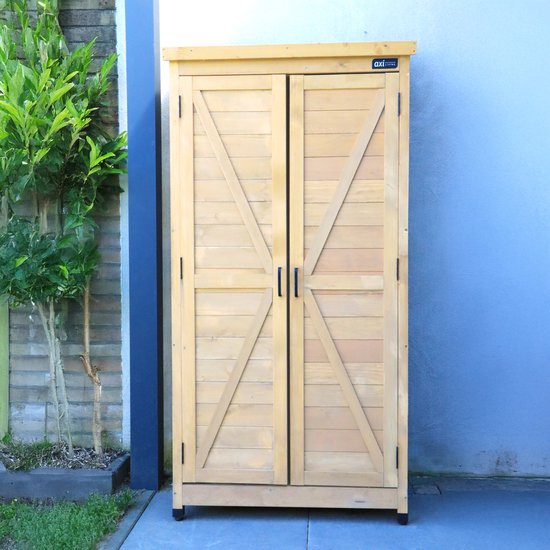 AXI Hugo houten opbergkast Bruin - Tuinkast met Verzinkt dak - 3 legplanken en bodem - FSC hout - Magneetsluiting - 85x52x174cm