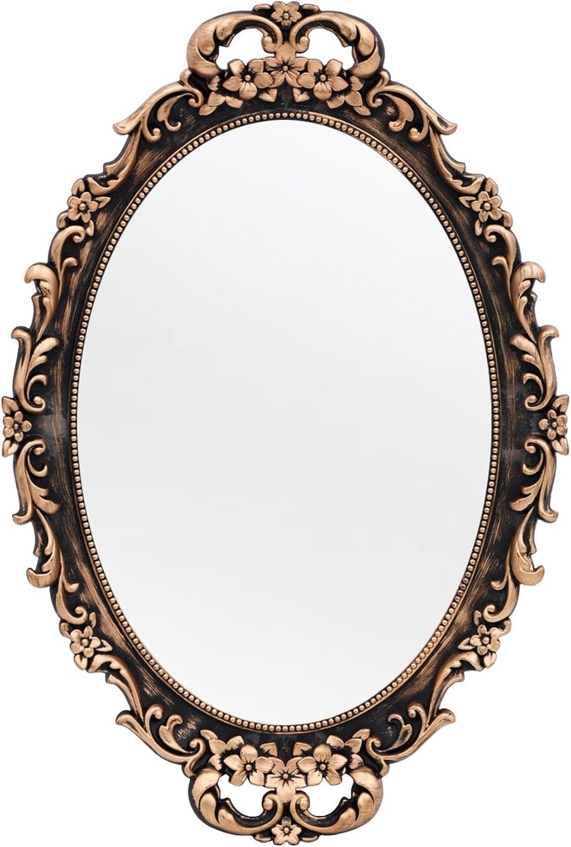 Vintage decoratieve gouden ingelijste spiegel, muur opknoping spiegels en tafelblad lade voor slaapkamer woonkamer dressoir decor, ovaal - 9,6 inch B x 14,3 inch L (brons)