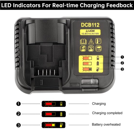 Geschikt voor 10,8V -18V Li-ION acculader voor DeWalt DCB112 DCB115 XR Multi Voltage van DeWalt — afbeelding 3