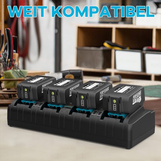 Geschikt voor 14,4V-18V 4-poorts lader vervanging voor Makita DC18SF vier-poorts lader compatibel met Makita BL1850 BL1850B BL1860B BL1845 BL1840B BL1840 BL1830B serie 18V accu's van Merkloos	 — afbeelding 3