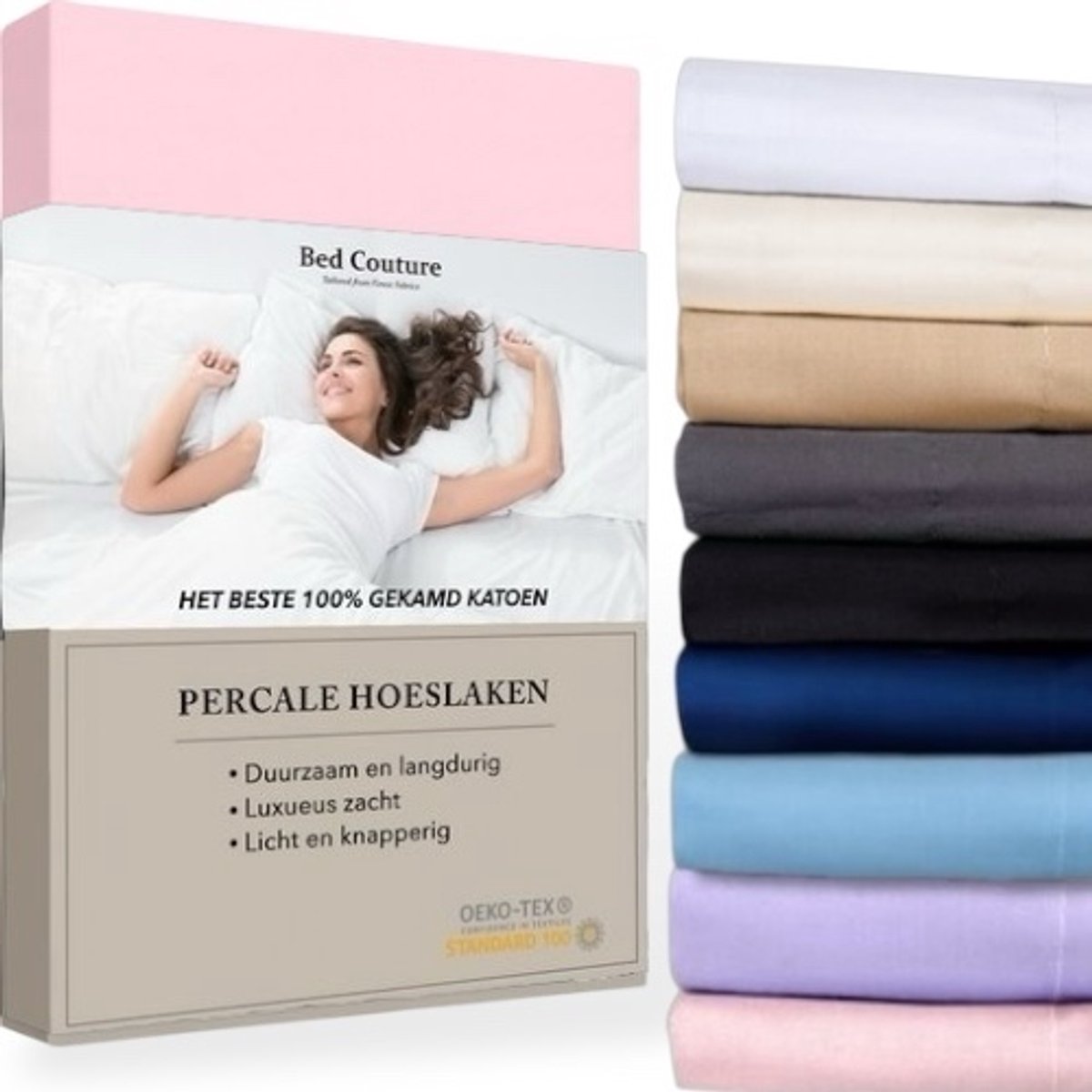 Bed Couture - Percale Hoeslaken van 100% hoogwaardig imperial weave Katoen - Twijfelaar 120x200cm - Hoekhoogte 30cm - Ultra zacht en soepel - Roze