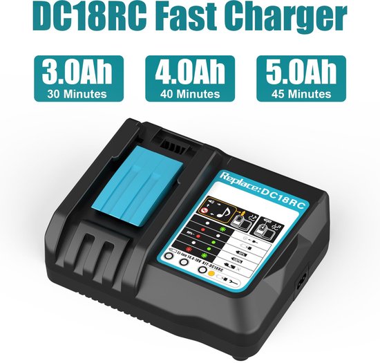 Geschikt voor DC18RC 3A-lader voor Makita 18V-lader, compatibel met Makita 14,4V-18V-accu BL1850B BL1850 BL1840 BL1830 BL1820 BL1415N BL1430 van Merkloos	 — afbeelding 5