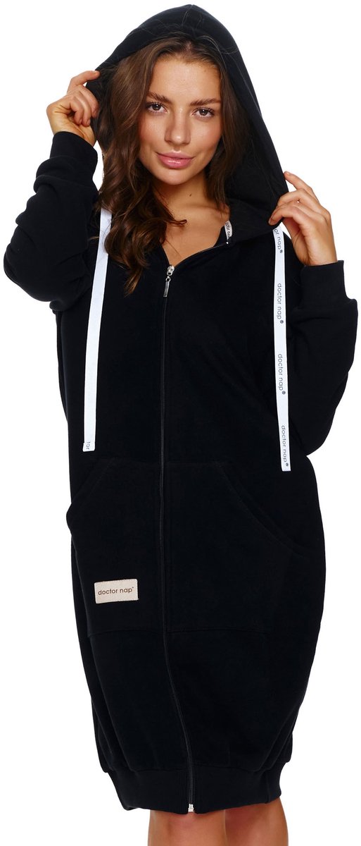 Doctor Nap Katoenen Badjas Dames Kamerjas Rits Zwart SMZ.4136 38 /