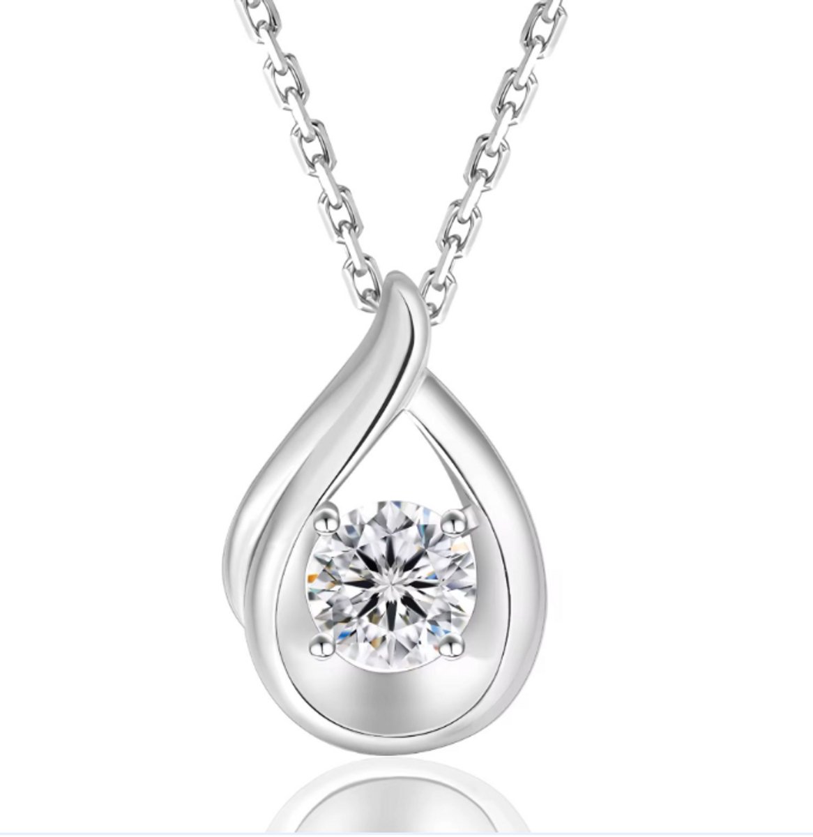 Selevie ketting wit goud met druppelvormige pendant ketting met ronde Moissanite – 925 Sterling Zilver met Moissanite Steen