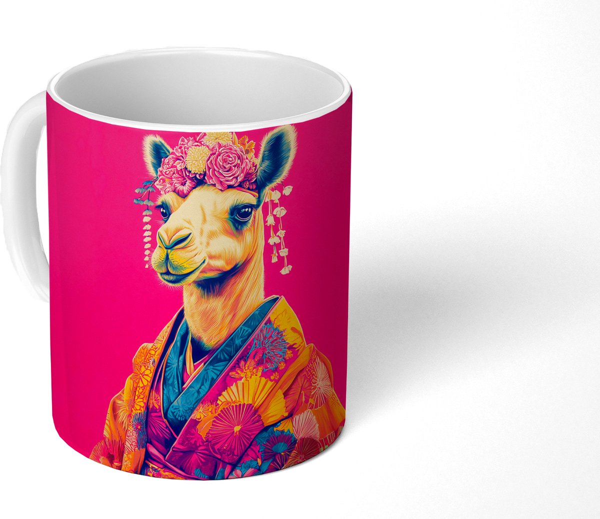 Mok - Koffiemok - Kameel - Bloemen - Kimono - Waaiers - Mokken - 350 ML - Beker - Koffiemokken - Theemok