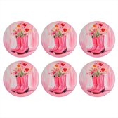 Sous-verres de verre - Rond - Rose - Fleurs - Cowboy - 10x10 cm - Dessous de verre - 6 pièces