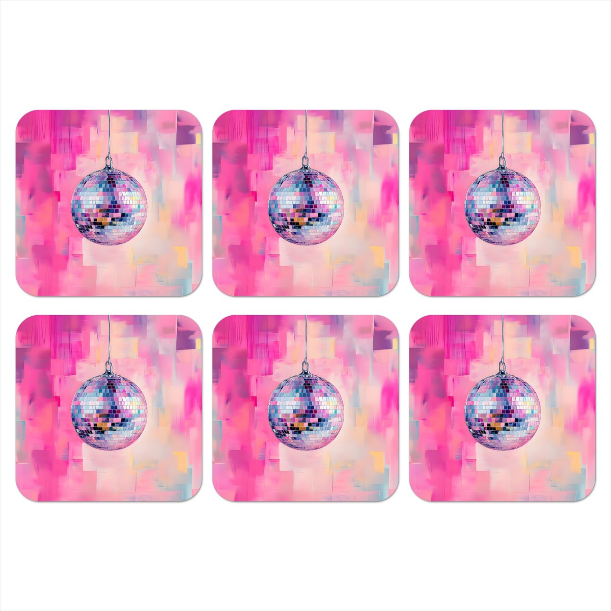 Onderzetters voor glazen - Discobal - Pink - Verf - 10x10 cm - Glasonderzetters - 6 stuks