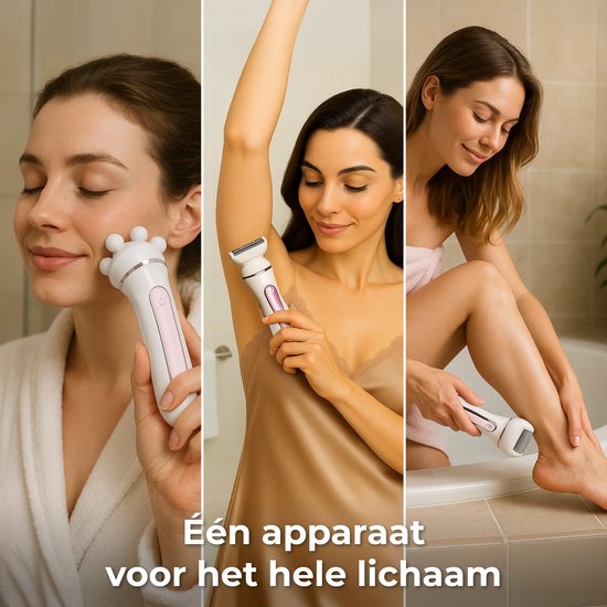 Nuvance Epileerapparaat Dames - Epilator 5-in-1 - Ladyshaves voor Vrouwen - Epilators - Ladyshave - Waterproof - Usb - Wit/Roze