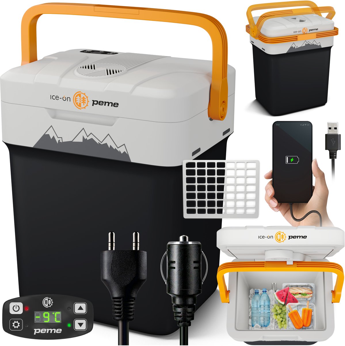 PEME Essential - Elektrische Koelbox - Thermo-elektrisch - 25.7L - 12V Autolader - 220/230V Stopcontact - Koelt en verwarmd Frigobox - Adventure Orange