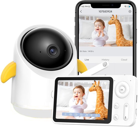 Boifun Baby 1SM - Babyfoon met Camera - 2MP & 4X Zoom - 4.3” HD WiFi Video Babyfoon met App - Nachtzicht - 2-Weg Talk