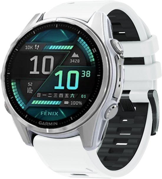 FFO2World Dubbelkleurige Siliconen band in Fenix 8 Stijl - QuickFit 20mm - Wit/Zwart - Voor Garmin Fenix8 43MM/7S/7S pro/7S Solar/7S Sapphire Solar/6S/6S Pro/5S/5S Plus/instinct 2S/descent mk3 43mm/descent mk3i 43mm/Epix Pro 42MM