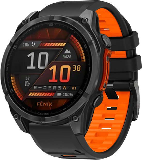 FFO2World Dubbelkleurige Siliconen band in Fenix 8 Stijl - QuickFit 20mm - Zwart/Oranje - Voor Garmin Fenix8 43MM/7S/7S pro/7S Solar/7S Sapphire Solar/6S/6S Pro/5S/5S Plus/instinct 2S/descent mk3 43mm/descent mk3i 43mm/Epix Pro 42MM