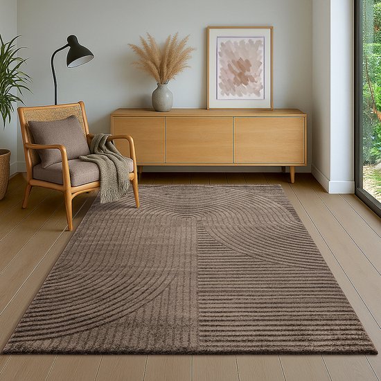 the carpet Everest - modern kortpolig vloerkleed met Panglao-design, hoog-laag 3D-effect, hoge pooldichtheid, zacht en comfortabel – voor woonkamer of slaapkamer, bruin, 120 x 170 cm