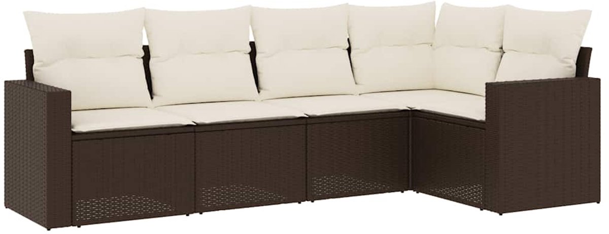 vidaXL 5-delige - Loungeset - met - kussens - poly - rattan - bruin