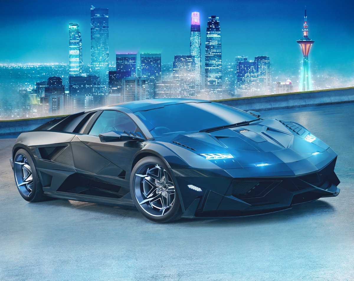 Walltastic - Supercar - Sportauto - Neon - Posterbehang - Kinderkamer - behang (305 x 244 cm) - (6 Panelen)
