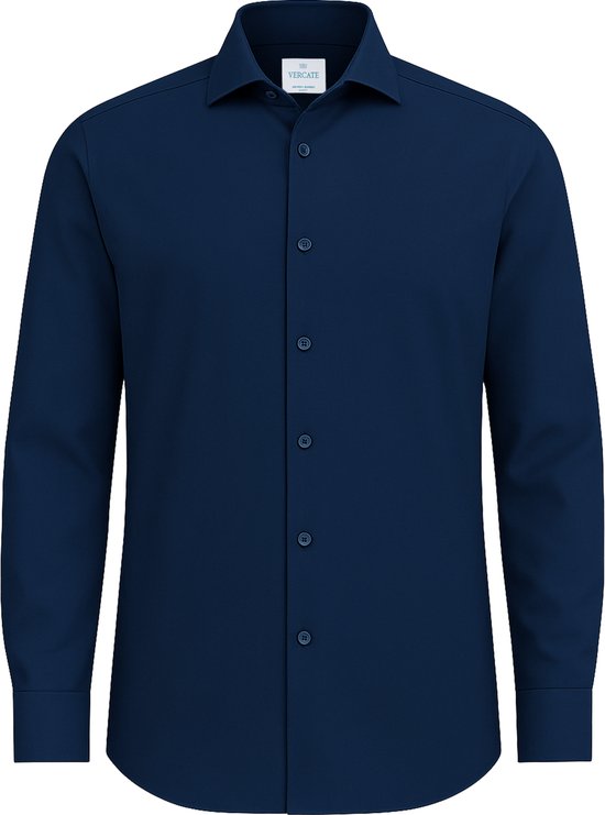 Vercate - Strijkvrij Overhemd - Navy - Marine Blauw - Regular Fit - Bamboe Katoen - Lange Mouw - Heren - Maat 37/S