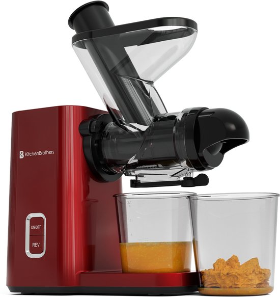 KitchenBrothers Slowjuicer - Mini Juicer - Groenten en Fruitpers - 40 mm en 50 mm invoer - 400 ml - Rood