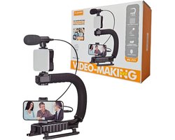 Professionele Smartphone Camera Stabilisator Handheld Gimbal Stand met Microfoon en Flitser voor Fotografie en Video-opnames, Compatibel met Alle Camera's, GoPro, Smartphones