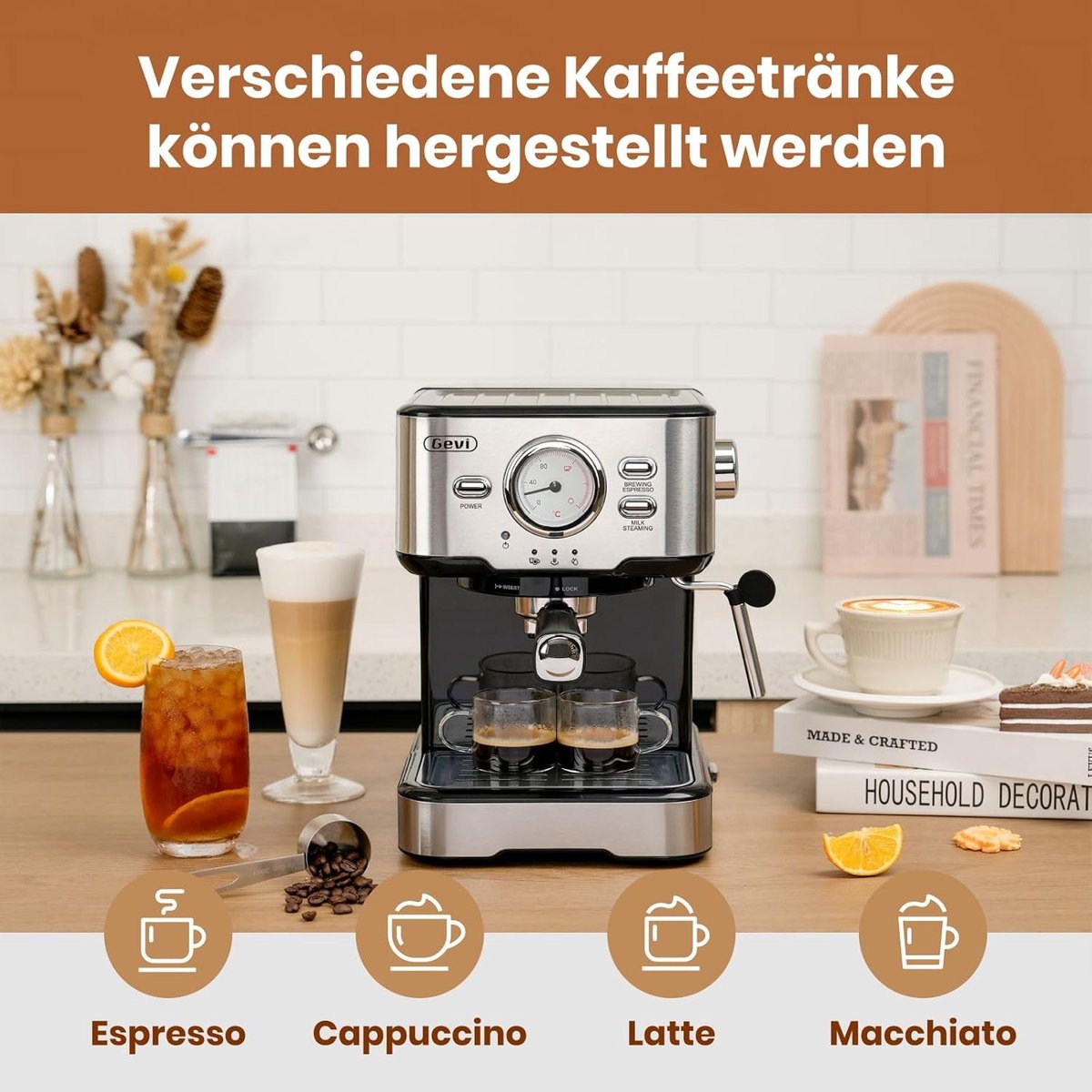Espressomachine Bonen Koffiemachine Zilver met Zwart - afbeelding 2