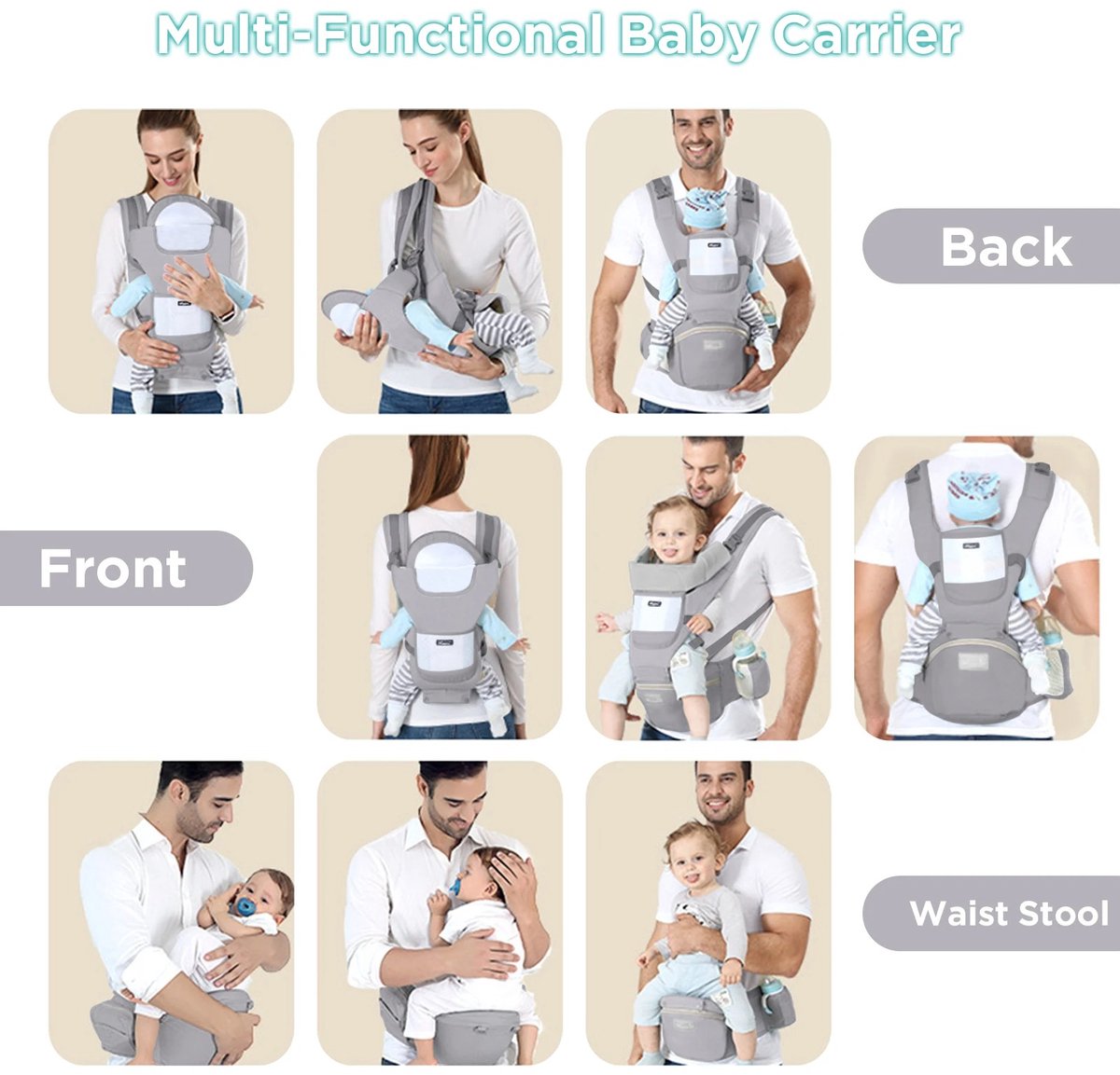 YooxArmor Porte-bébé Hanche Ergonomique - Siège Réglable 4 Positions Pour Bébés 3-36 Mois | Confortable Et Léger