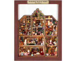 CUTE ROOM - DIY Miniatuur Huisjes - Modelbouwpakket - Houten Modelbouw - Voor Volwassenen - Houten Poppenhuis - Superklein Stapelen Blokkenstad - 6 kits in 1 bouw - Building Block Town QH-032