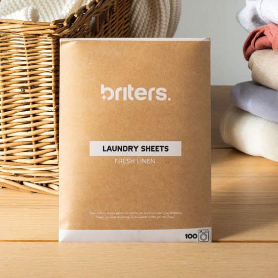 Briters Wasstrips - 100 wasbeurten - Ecologische Wasmiddeldoekjes - 100% plasticvrij - Fresh Linen - Eco Wasmiddel - Wash Sheets - Duurzaam wassen