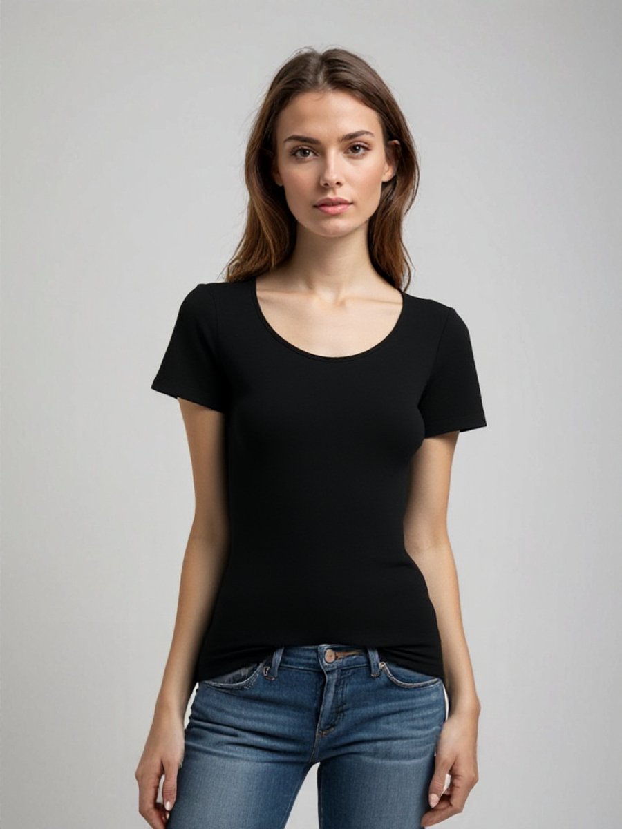 MWTS T-shirt Dames - 2-pack - Slim Fit - Ronde Hals - Maat XL - Zwart