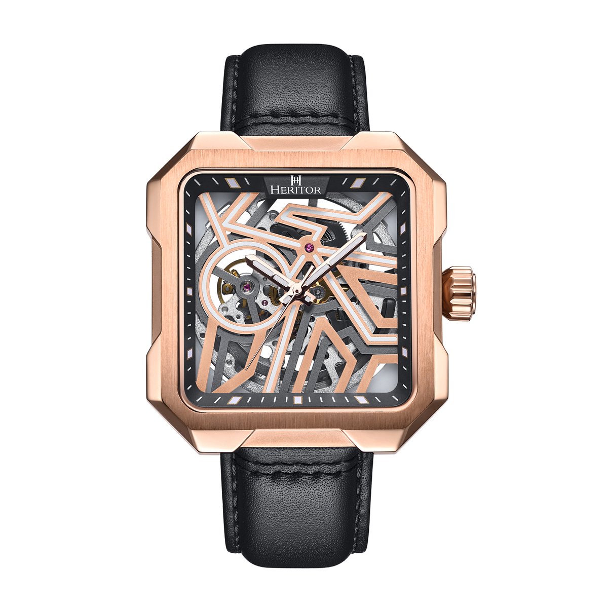Heritor Automatic Campbell leren band skelethorloge - roségoud-zwart