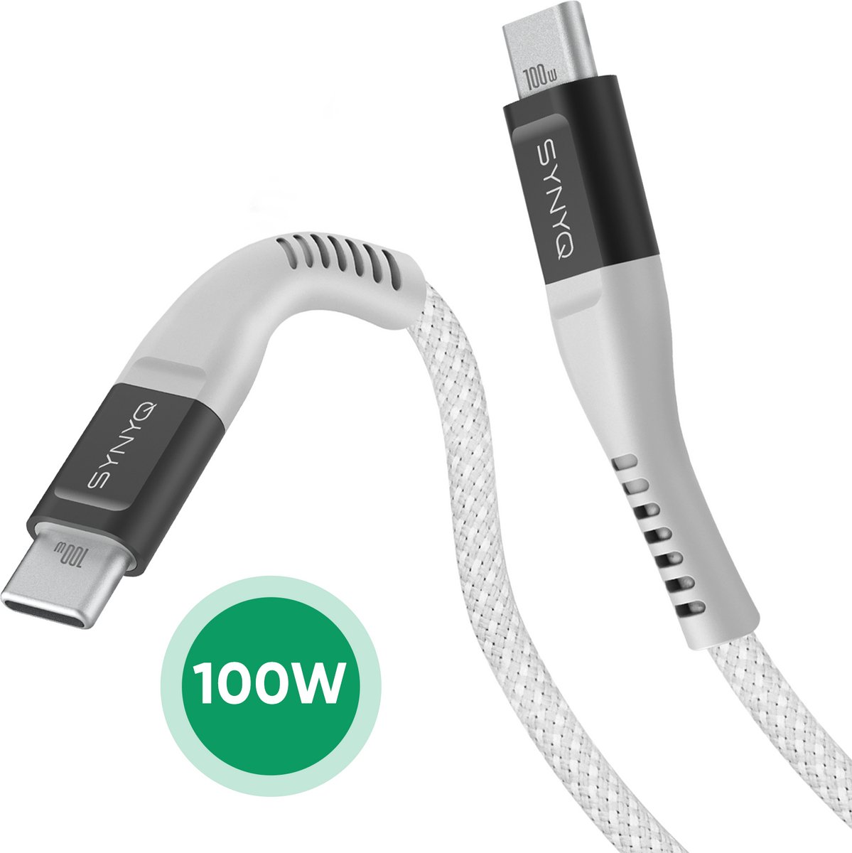Synyq 100W USB C Data en Laadkabel 1.5 meter - Snellader Kabel - Oplaadkabel - Oplaadsnoer Telefoon - USB C 100W - USB C kabel