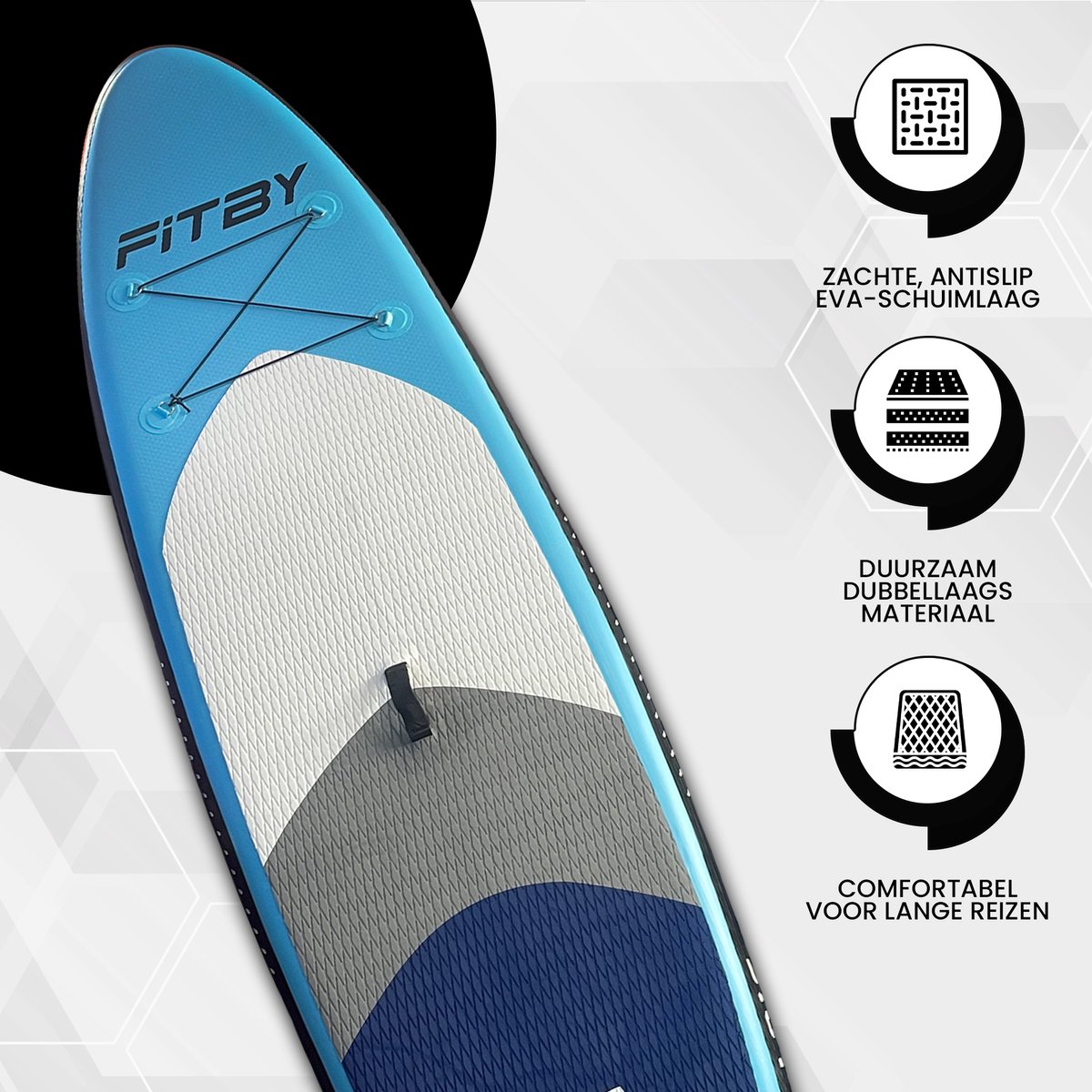 Fitby Sup Board - Surfboard - Paddle board - Opblaasbaar - Verstelbare Peddel - Pomp - Draagtas - Max 150kg - 320X80cm - Blauw – foto 3