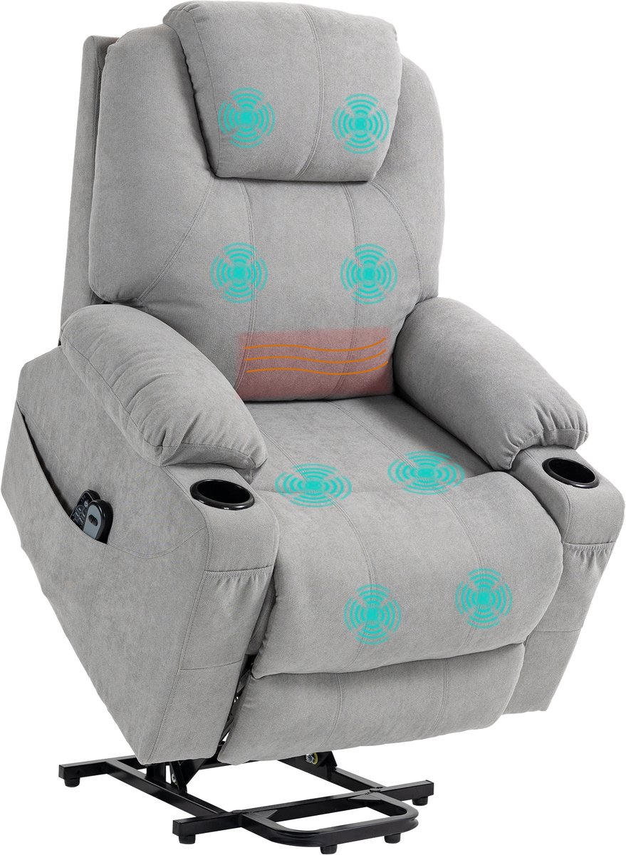 HOMCOM - Relaxfauteuil - Sta-op-functie - Bekerhouder - Lichtgrijs