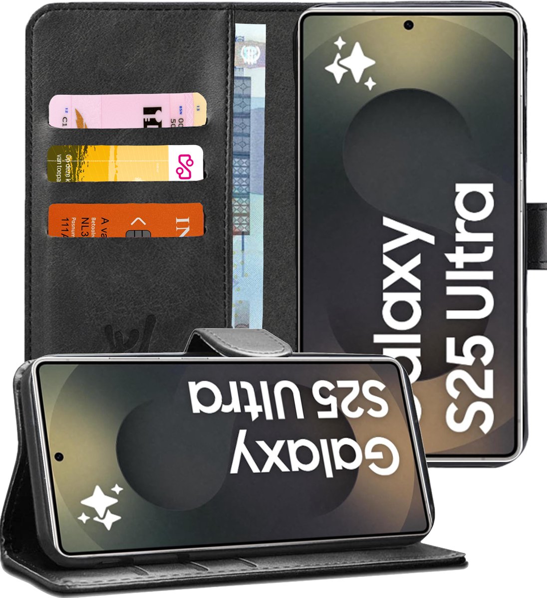 Hoesje geschikt voor Samsung Galaxy S25 Ultra - Portemonnee Book Case Zwart