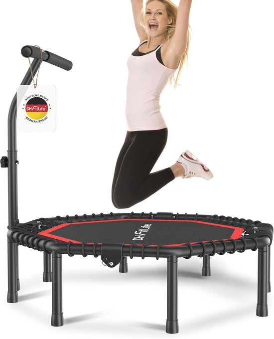 DH FitLife Fitnesstrampoline inklapbaar, stille rubberen touwvering zonder installatie, trampoline van 115 cm, voor binnen en buiten, met 3 verstelbare handgrepen