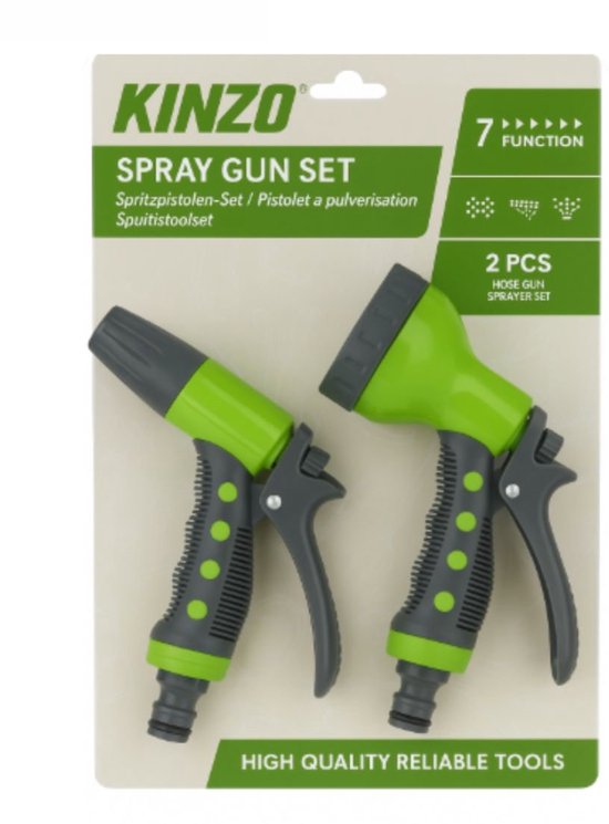 Set de buses de pulvérisation Kinzo pour tuyau d'arrosage – Pistolet 2 pièces avec réglages de jet réglables – Buse de pulvérisation pour tuyau d'arrosage avec poignée – Pistolet pulvérisateur pour Jardin, voiture ou terrasse