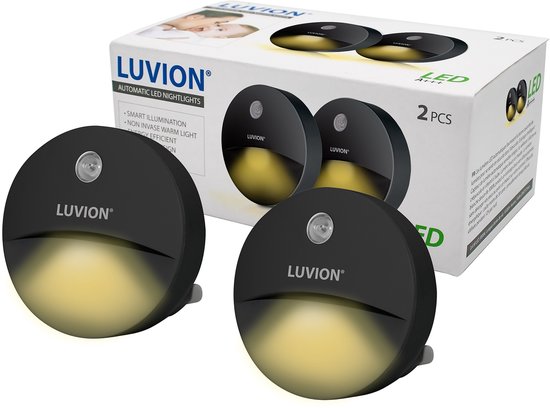 LUVION® LED Zwart Nachtlampje Stopcontact Duo Verpakking- Nachtlampje voor Baby's, Kinderen en Volwassenen - Zwart