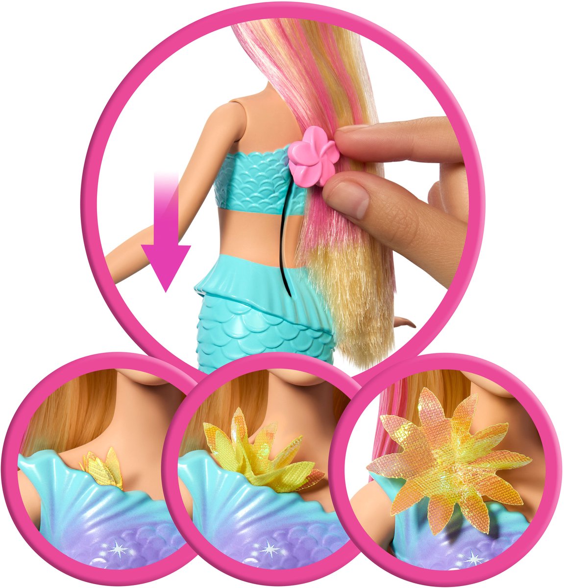 Barbie Flower Magic Zeemeerminpop – Magische Bloemen die Bloeien - Blond & Blauw — afbeelding 3