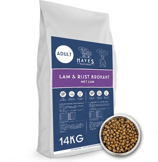 Hayes Brothers Adult Lam & Rijst Krokant Hondenvoer 14KG - Krokante hypoallergene hondenbrokken