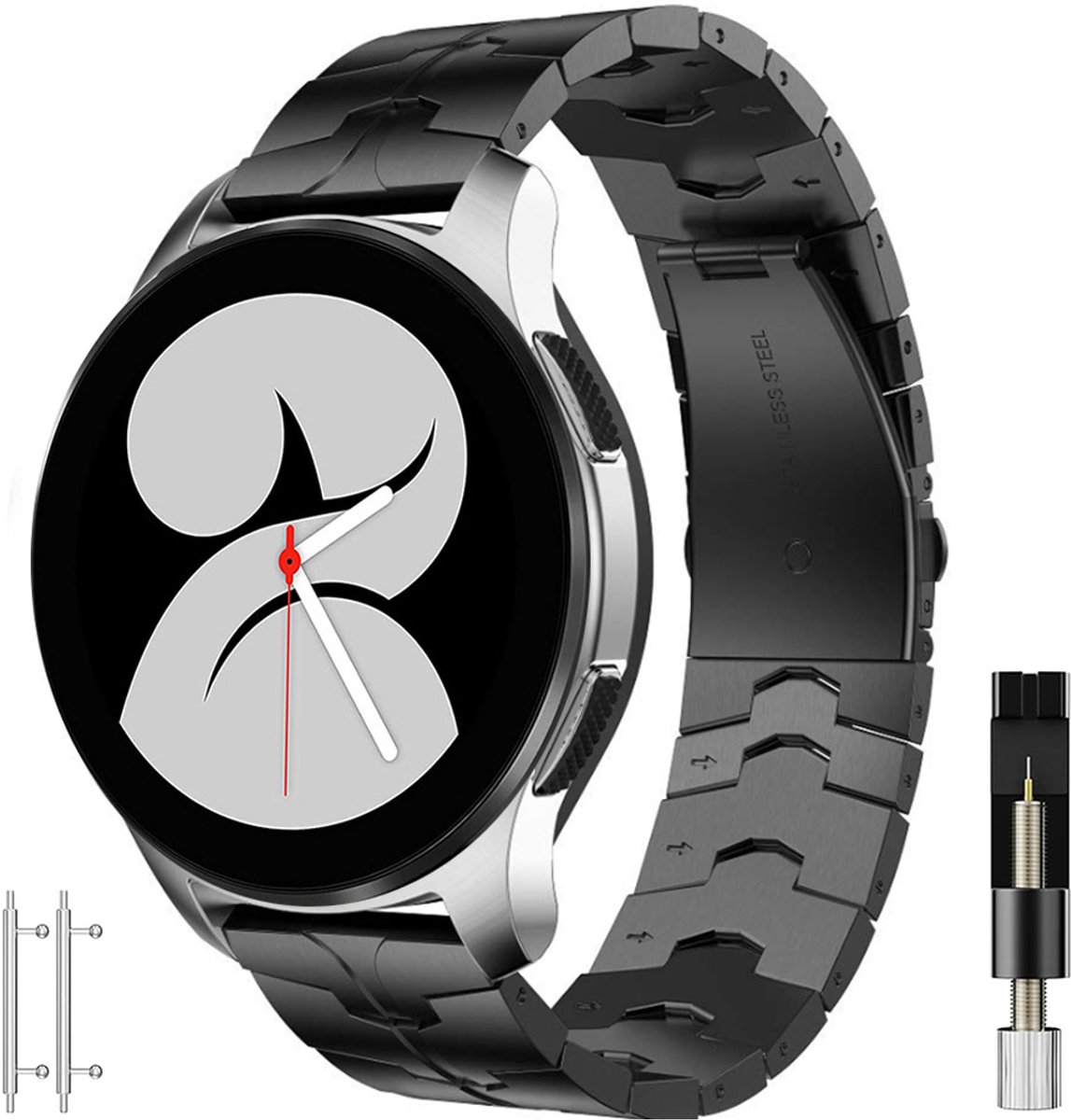 Stravo 22mm Stalen Horlogebandje – RVS Sarmtwatch 22mm band - luxe smartwatch bandje geschikt voor Samsung Galaxy Watch 1 46mm / Galaxy Watch 3 45mm / Gear S3 Classic & Frontier - Amazfit GTR 47mm / GTR 2 / GTR 3 - OnePlus Watch – Zwart