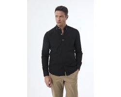 Jimmy Sanders Linnen Katoen Blend Shirt - Overhemd Heren Zwart - L