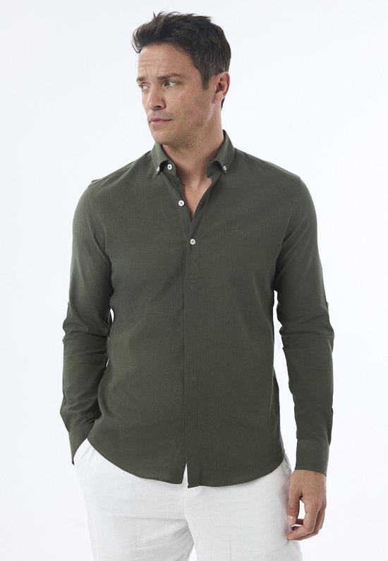 Chemise Jimmy Sanders en lin et Katoen - Chemise Homme Kaki - M